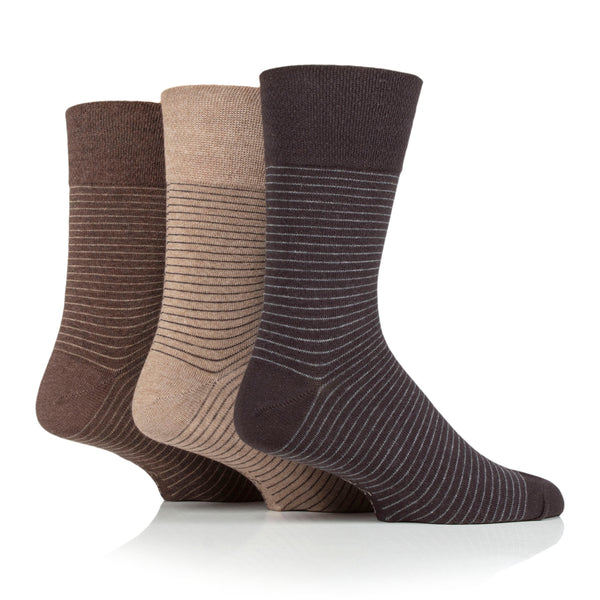 Lot de 3 paires de chaussettes en coton à fines rayures Nova pour homme - Marron/Naturel