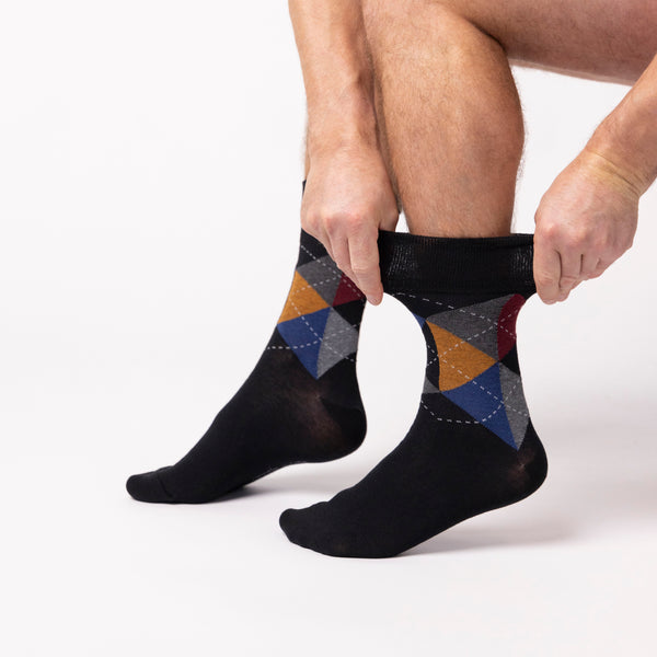 Lot de 3 paires de chaussettes en coton à motif argyle pour homme - Noir