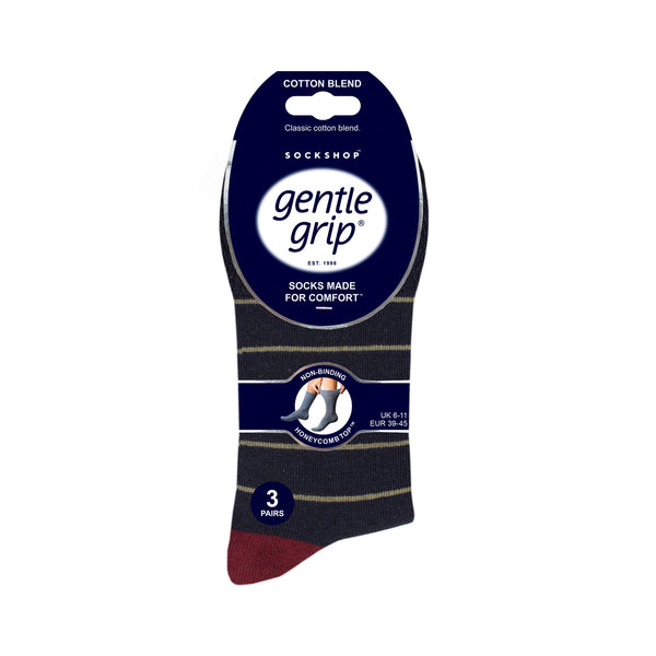 3 Pairs Men's Cotton Socks - Simplicity Stripe Burgundy Mix