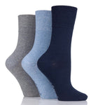 Load image into Gallery viewer, 3 Pairs Ladies Plain Cotton Socks - Navy/Denim/Light Grey
