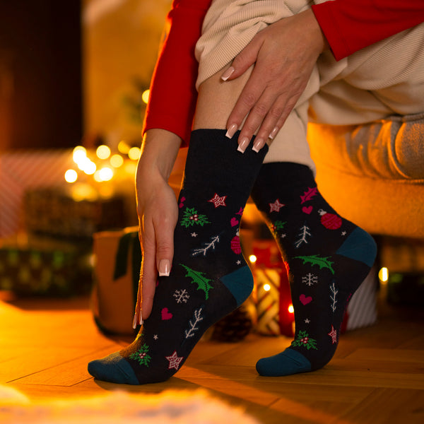 Lot de 3 paires de chaussettes de Noël amusantes pour femme - Joyeux et lumineux