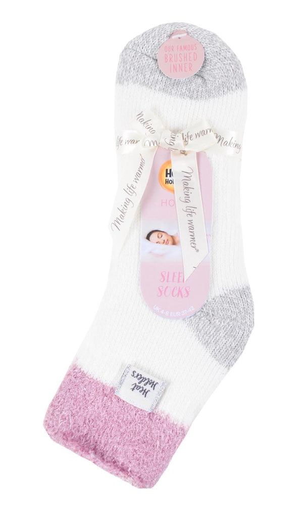 Ladies Original Sleep Socks with Feather Top - Pink & Cream