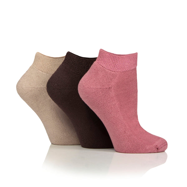 3 Pairs Cushion Foot Bamboo Diabetic Trainer Socks - Dusky Pink Mix