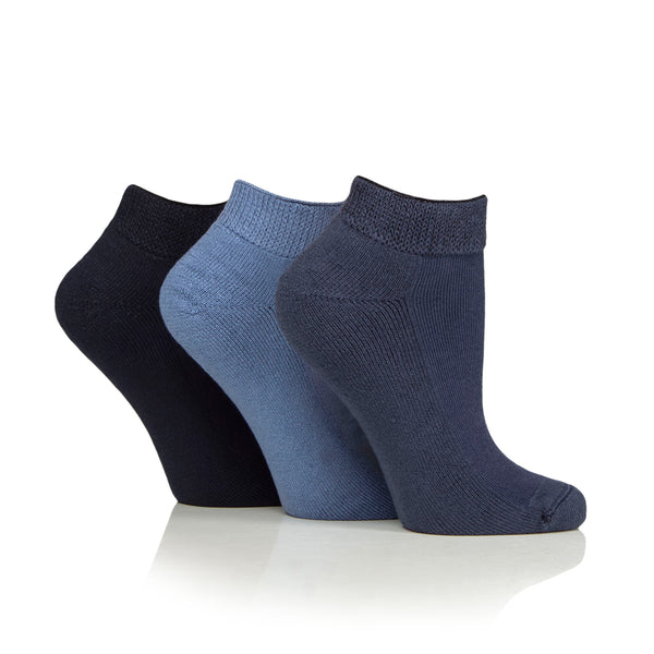 3 Pairs Cushion Foot Bamboo Diabetic Trainer Socks - Denim Mix
