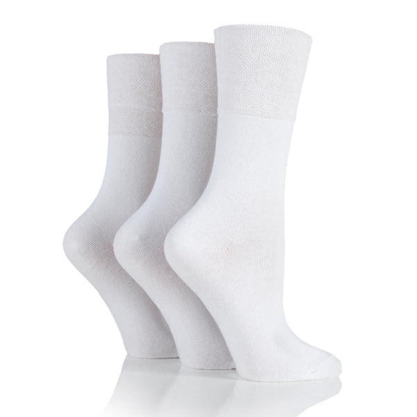 3 Pairs Ladies Bamboo Diabetic Socks - White