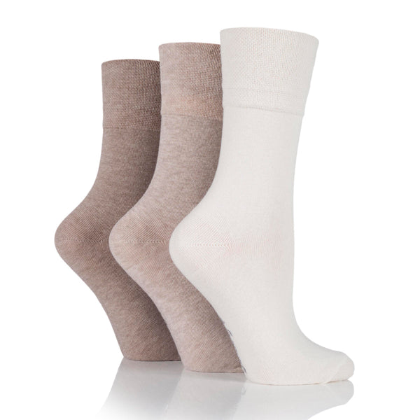 3 Pairs Ladies Diabetic Socks - Light Brown Mix