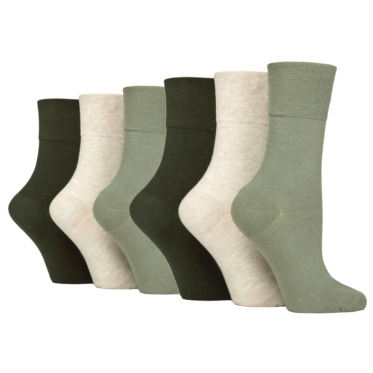6 paires de chaussettes diabétiques pour femmes - Mélange kaki