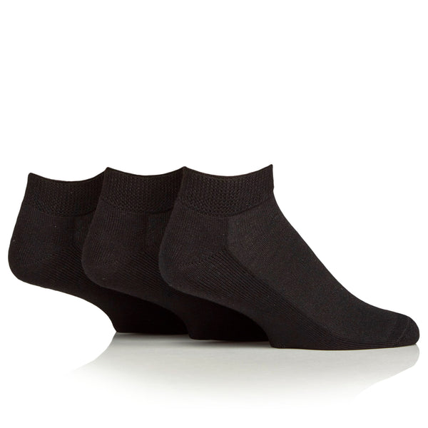 3 Pairs Cushion Foot Bamboo Diabetic Trainer Socks - Black