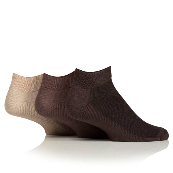 3 Pairs Cushion Foot Bamboo Diabetic Trainer Socks - Coffee Bean