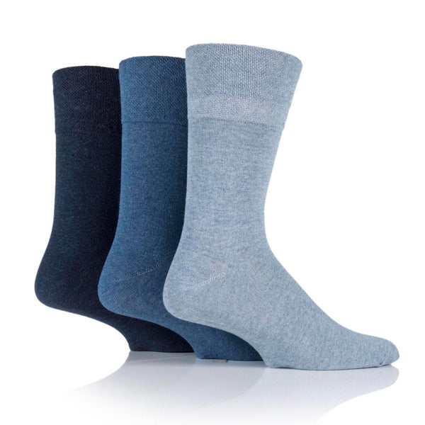3 Pairs Men's Bamboo Diabetic Socks - Blue Mix