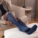 Load image into Gallery viewer, 3 Pairs Cushion Foot Knee Length Bamboo Diabetic Socks - Denim
