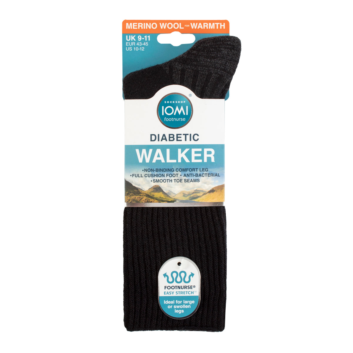 1 paire de chaussettes de marche en laine noires pour diabétiques