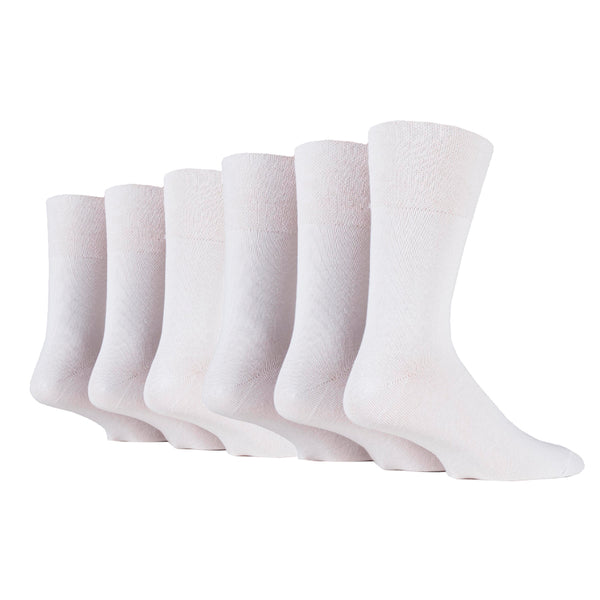 6 paires de chaussettes diabétiques en bambou pour homme - Blanc