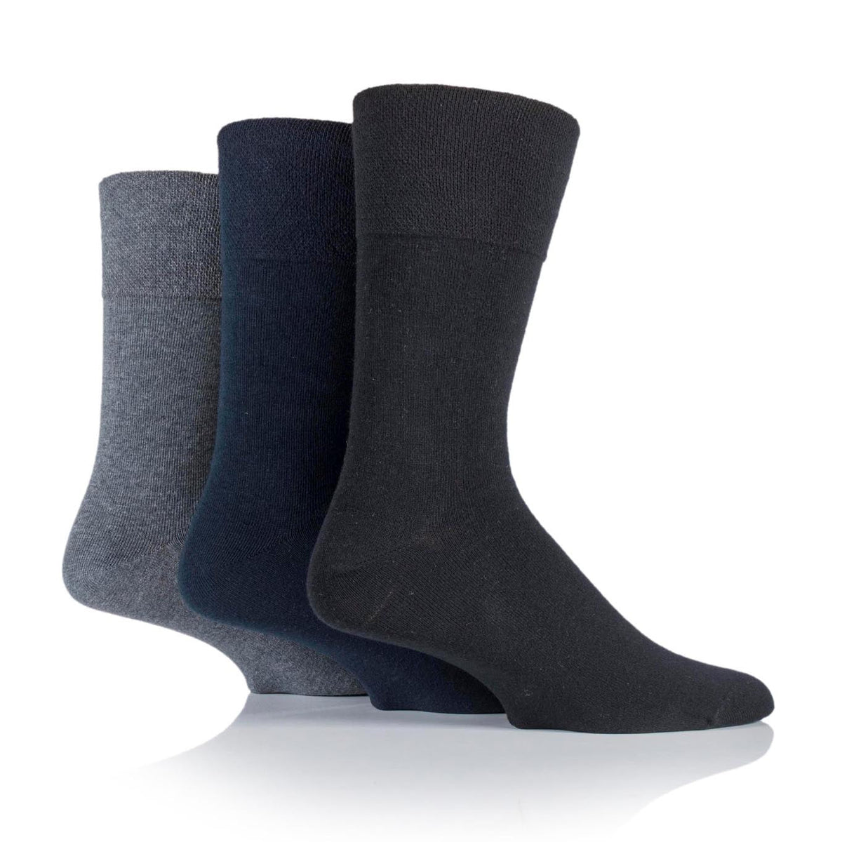 3 Pairs Men's BigFoot Diabetic Socks - Black/Navy/Grey
