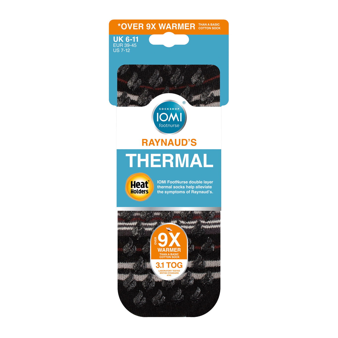 1 paire de chaussettes thermiques Raynaud pour homme - Rayures noires