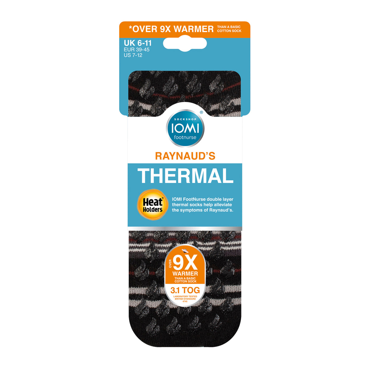 1 paire de chaussettes thermiques Raynaud pour homme - Rayures noires
