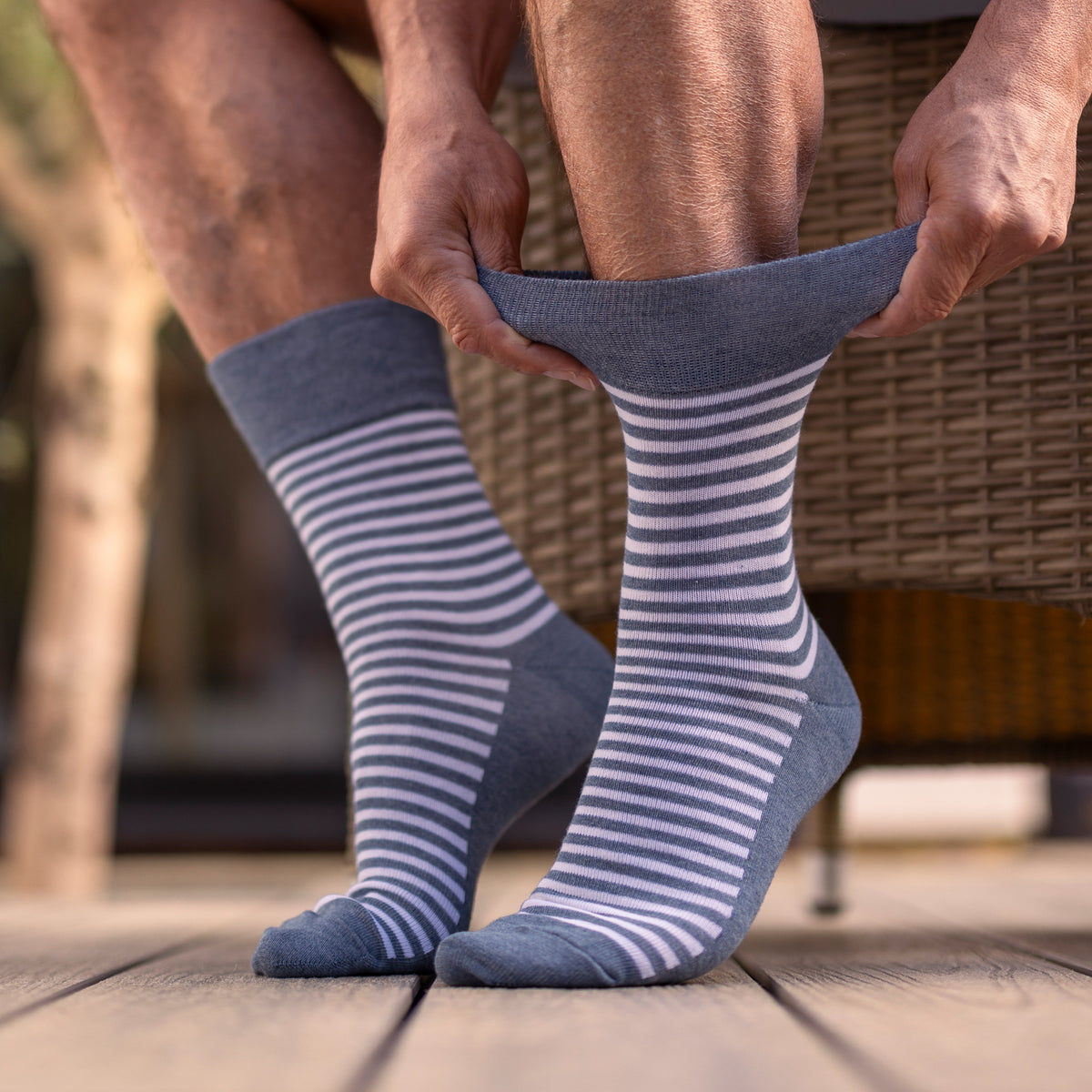 Lot de 3 paires de chaussettes de Noël en coton pour homme – Rayures bleu marine