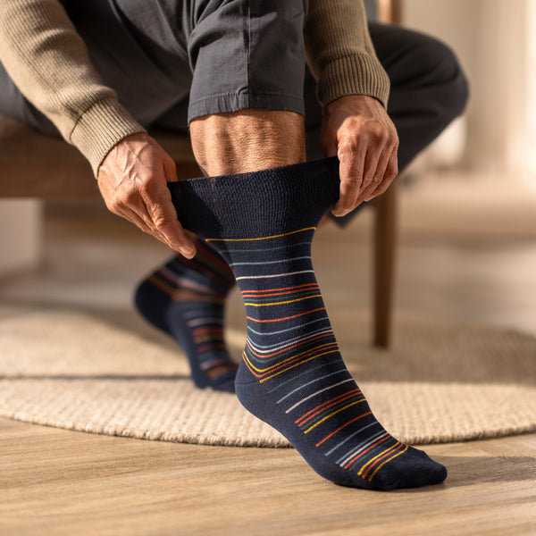 3 Pairs Men's Cotton Socks -  Milano Stripe Black Mix