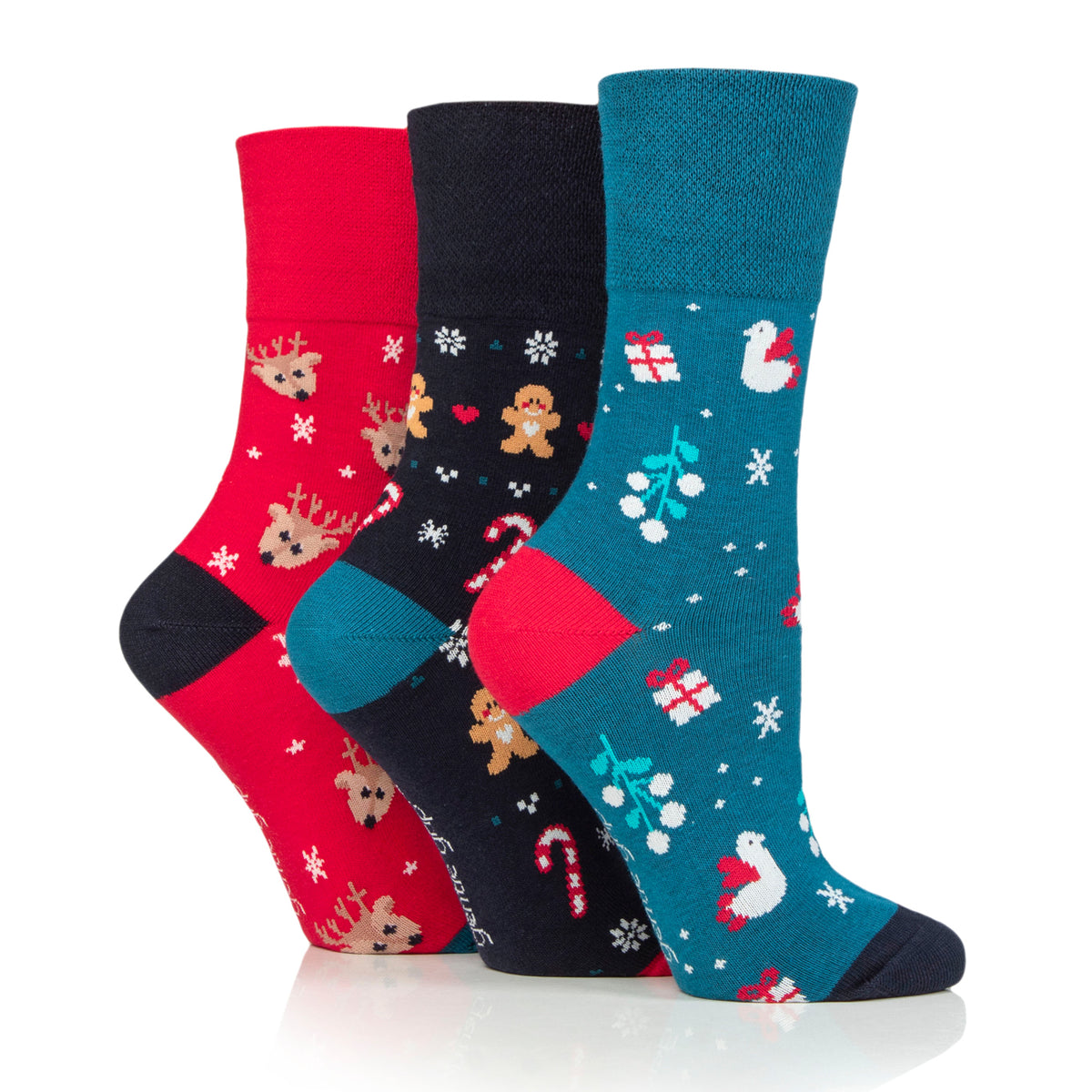 Lot de 3 paires de chaussettes de Noël amusantes pour femme - Motif renne