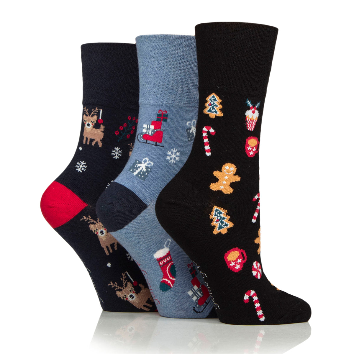 Lot de 3 paires de chaussettes de Noël amusantes pour femme - Motifs variés