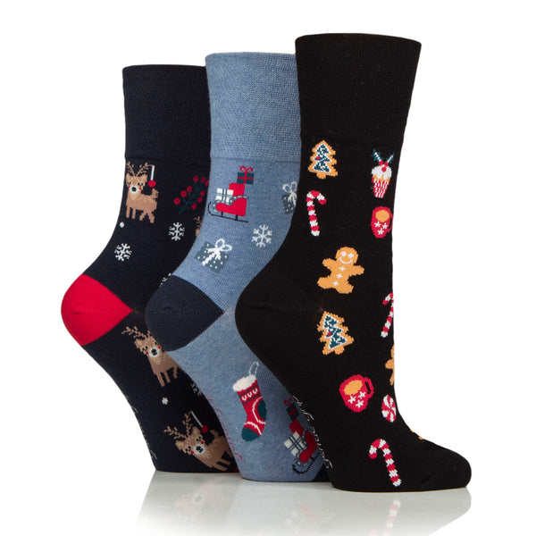 Lot de 3 paires de chaussettes de Noël amusantes pour femme - Motifs variés