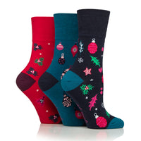 Lot de 3 paires de chaussettes de Noël amusantes pour femme - Joyeux et lumineux
