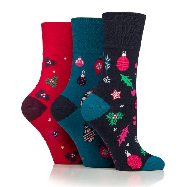 Lot de 3 paires de chaussettes de Noël amusantes pour femme - Joyeux et lumineux