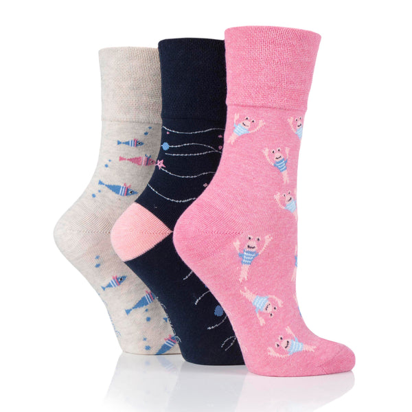 Lot de 3 paires de chaussettes amusantes en coton pour femme - Fond marin