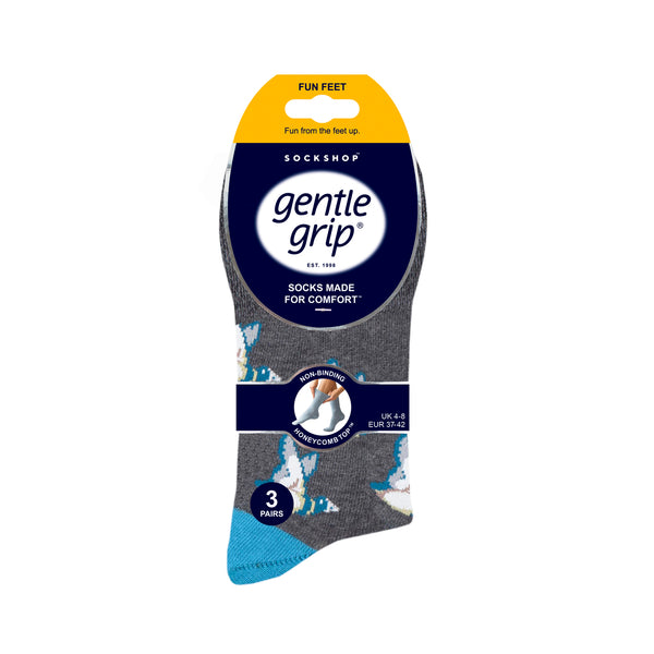 Lot de 3 paires de chaussettes amusantes en coton pour femme - Motifs oiseaux d'amour gris/bleu