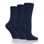 Load image into Gallery viewer, 3 Pairs Ladies Plain Cotton Socks - Navy
