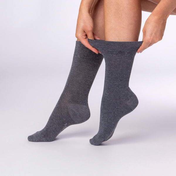 3 paires de chaussettes unies en coton pour femme - Anthracite