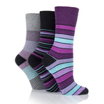 Charger l&#39;image dans la galerie, Lot de 3 paires de chaussettes en coton pour femme - Rayures noires mélangées
