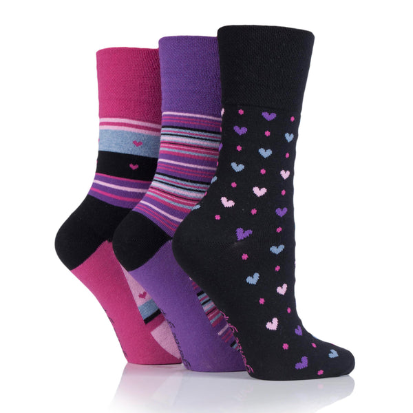 3 Pairs Ladies Cotton Socks - Sweetheart Black