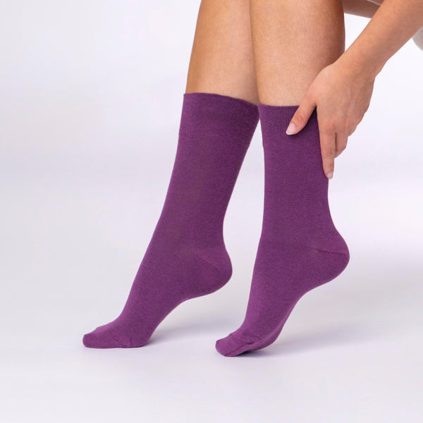 3 paires de chaussettes unies en coton pour femme - Rose/Violet