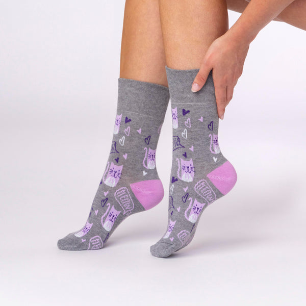 Lot de 3 paires de chaussettes amusantes en coton pour femme – Chaton parfait
