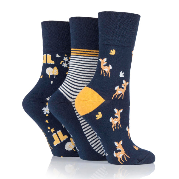 Lot de 3 paires de chaussettes amusantes en coton pour femme – Promenade dans les bois