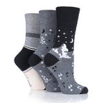 Load image into Gallery viewer, 3 Pairs Ladies Fun Feet Cotton Socks - To the Moon and Stars
