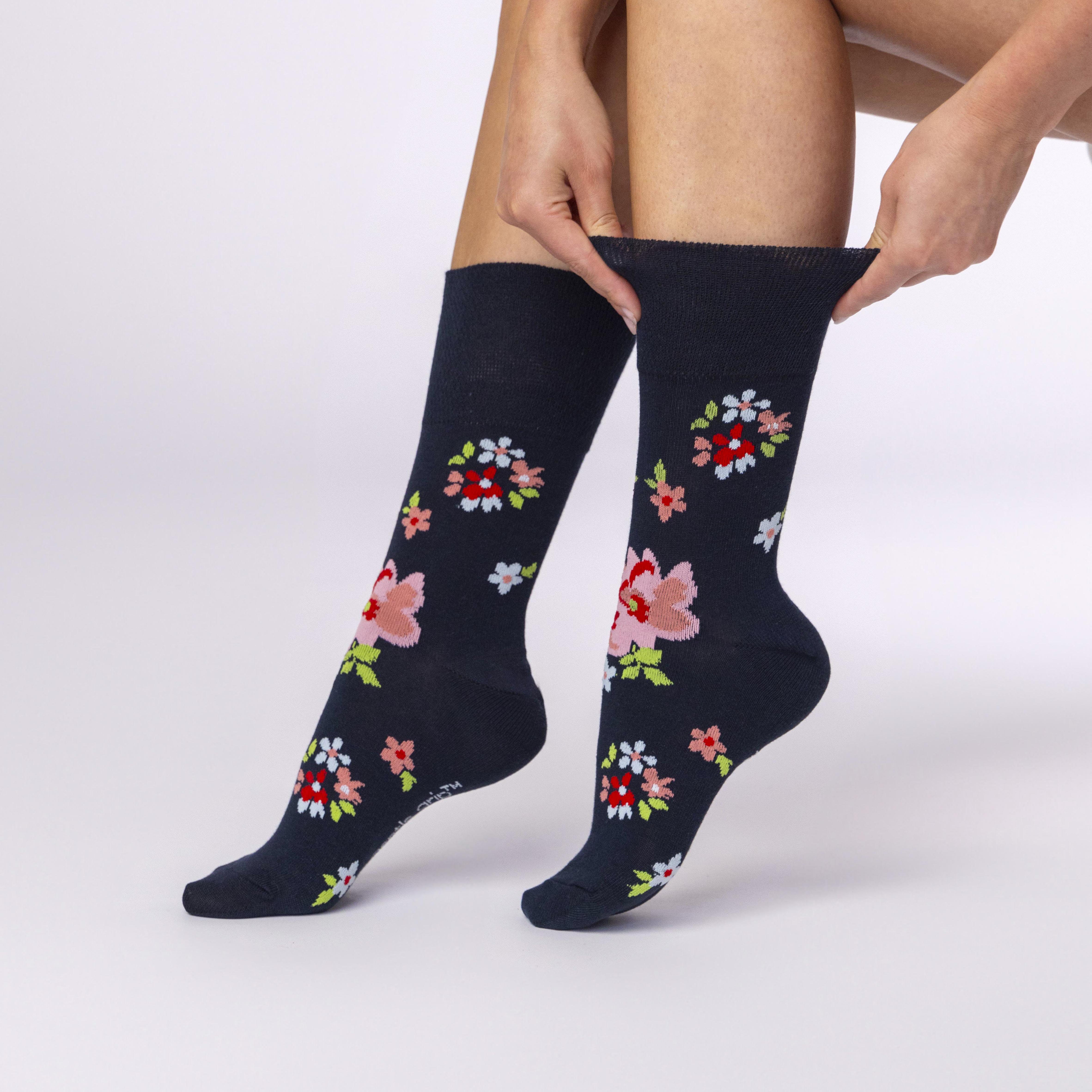 3 Pairs Ladies Cotton Socks - Flora Navy Mix