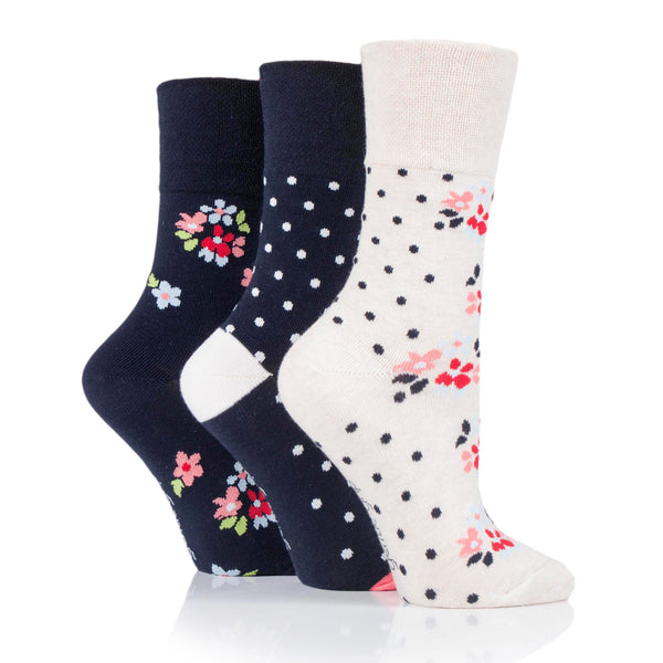 3 Pairs Ladies Cotton Socks - Flora Navy Mix