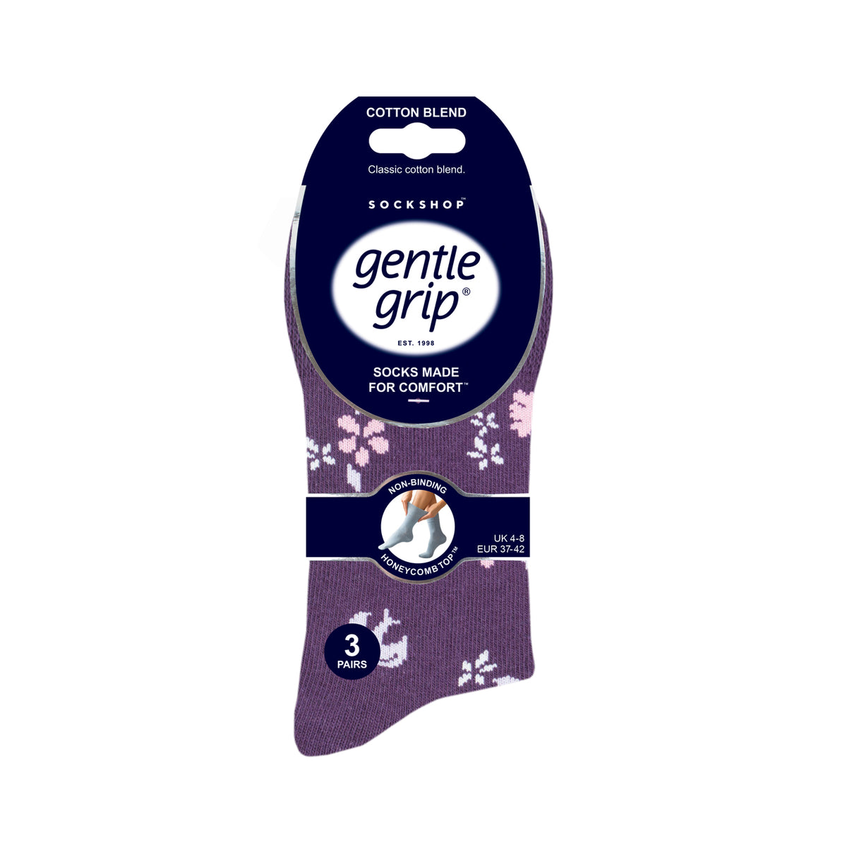 3 Pairs Ladies Cotton Socks - Romance Purple/Grey