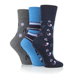 Charger l&#39;image dans la galerie, Lot de 3 paires de chaussettes en coton pour femme – Oiseau nature bleu marine
