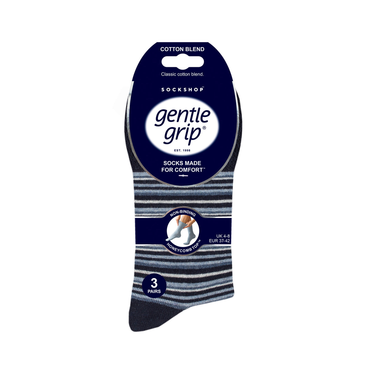 Lot de 3 paires de chaussettes City en coton à rayures variées pour femme - Bleu marine