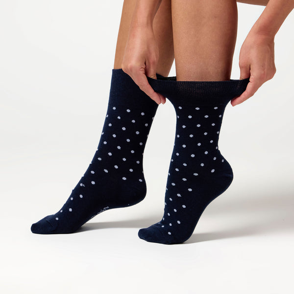Lot de 3 paires de chaussettes en coton à pois numériques pour femme - Bleu marine/denim