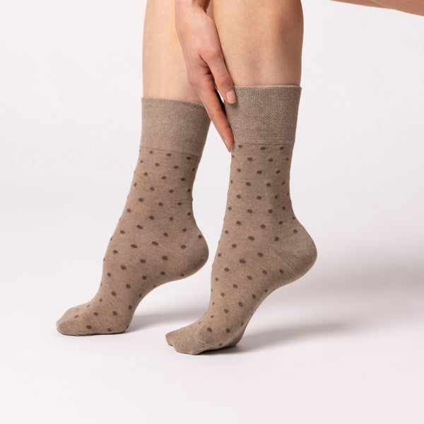 Lot de 3 paires de chaussettes en coton à pois numériques pour femme - Marron/Neutre