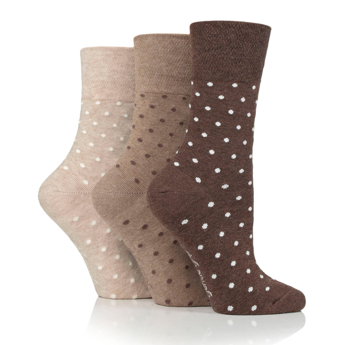 Lot de 3 paires de chaussettes en coton à pois numériques pour femme - Marron/Neutre