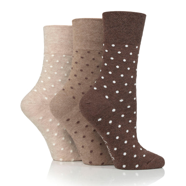 Lot de 3 paires de chaussettes en coton à pois numériques pour femme - Marron/Neutre