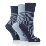 Load image into Gallery viewer, 3 Pairs Ladies Varsity Stripe Cotton Socks - Denim
