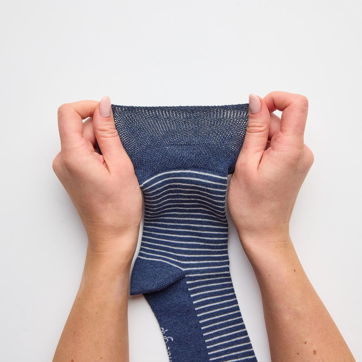 Lot de 3 paires de chaussettes en coton à rayures universitaires pour femme - Denim