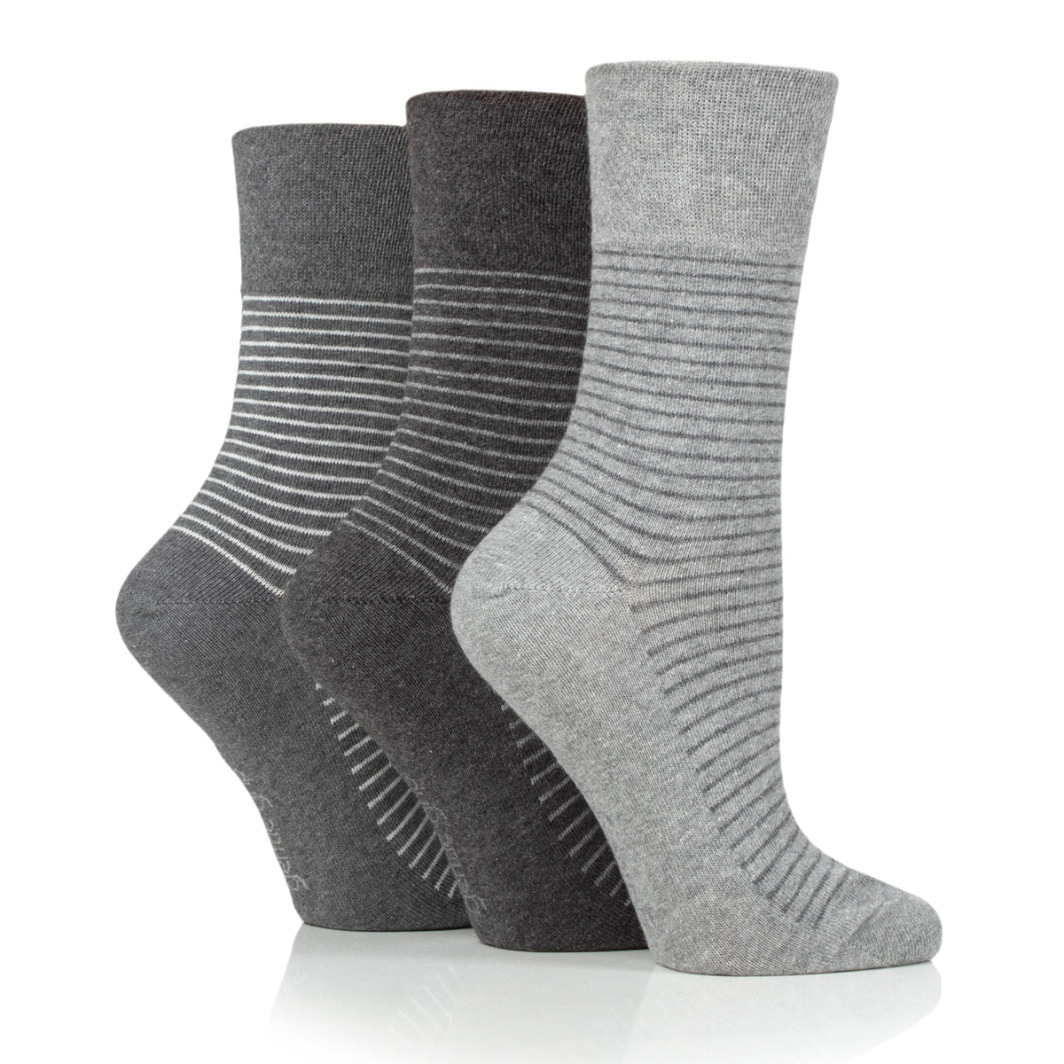 Lot de 3 paires de chaussettes en coton à rayures universitaires pour femme - Gris