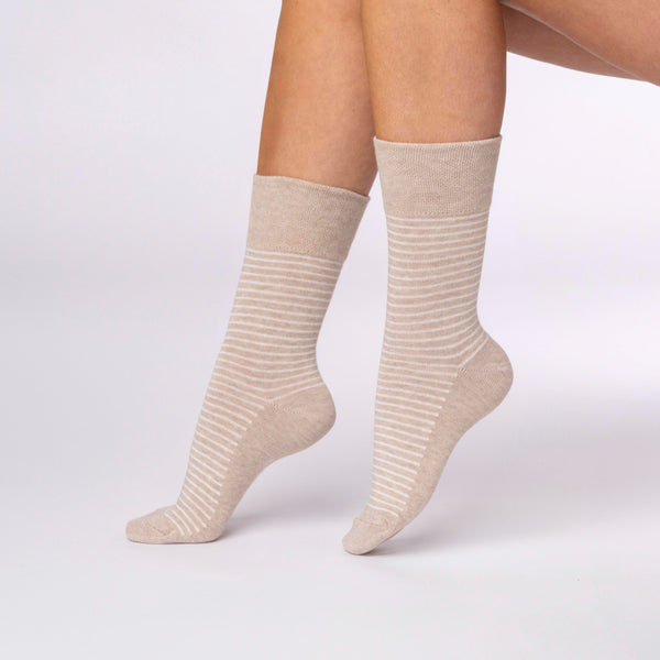 Lot de 3 paires de chaussettes en coton à rayures universitaires pour femme - Marron